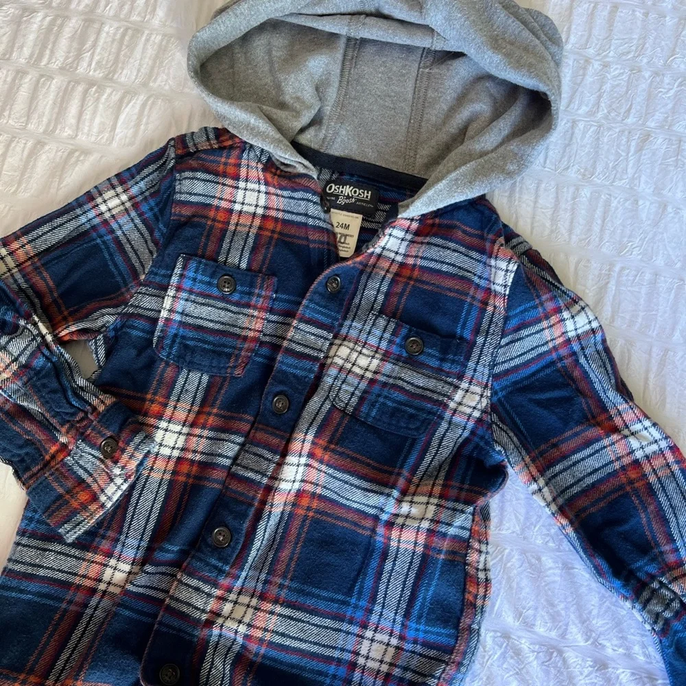 OshKosh B'gosh Hooded Boys Plaid Button Down